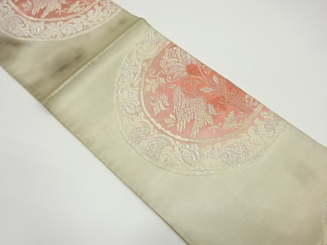 アンティーク　絵皿に花鳥模様織り出し袋帯（材料）